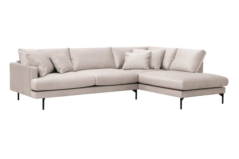 Menard 4-personers Højrevendt Dyb L-formet Chaiselongsofa i Fløjl - Beige - Møbler - Sofaer - Sofa med chaiselong