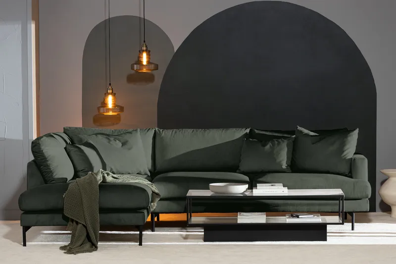 Menard 4-personers Venstrevendt Dyb L-formet Chaiselongsofa i Manchester - Grøn - Møbler - Sofaer - Sofa med chaiselong