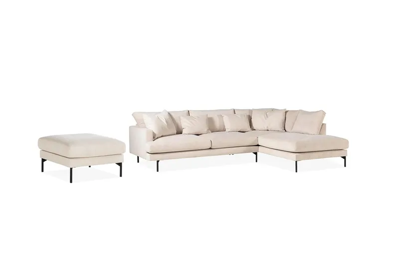 Menard 4-personers Højrevendt L-formet Chaiselongsofa + Fodskammel i Manchester, Beige