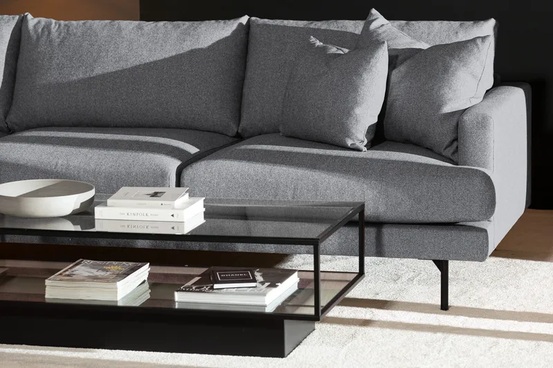 Menard 4-personers Venstrevendt Dyb L-formet Chaiselongsofa i Stof - Grå - Møbler - Sofaer - Sofa med chaiselong