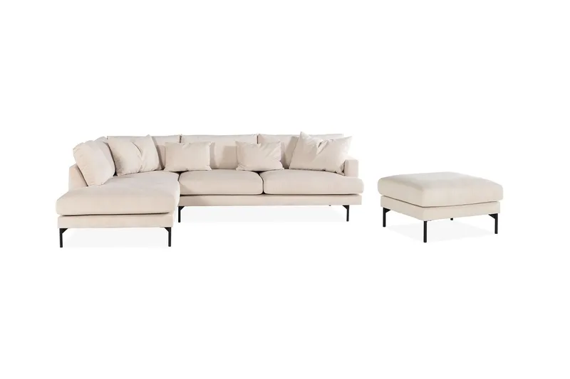 Menard 4-personers Venstrevendt L-formet Chaiselongsofa + Fodskammel i Manchester, Beige