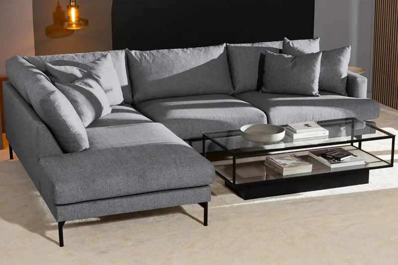 Menard 4-personers Venstrevendt Dyb L-formet Chaiselongsofa i Stof - Grå - Møbler - Sofaer - Sofa med chaiselong