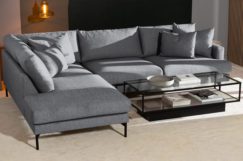 Menard 4-personers Venstrevendt Dyb L-formet Chaiselongsofa i Stof - Grå - Møbler - Sofaer - Sofa med chaiselong