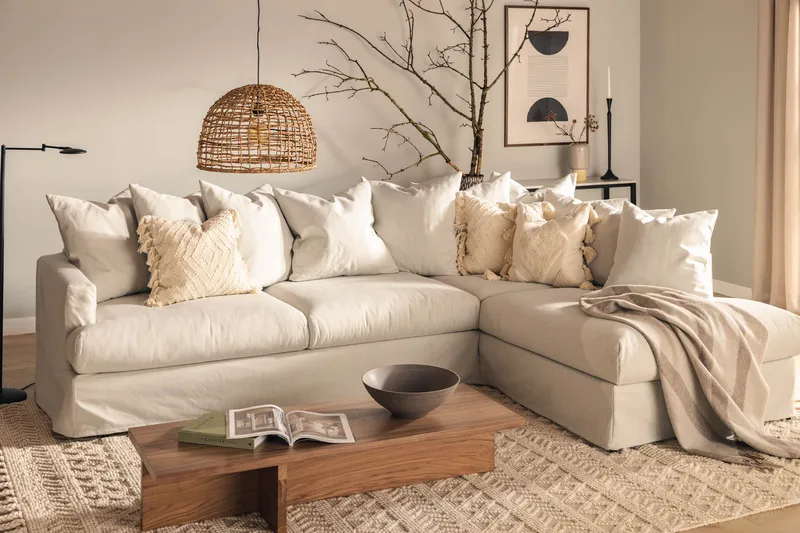 Menard 4-personers Højrevendt Dyb L-formet Chaiselongsofa i Stof - Lysegrå - Møbler - Sofaer - Sofa med chaiselong