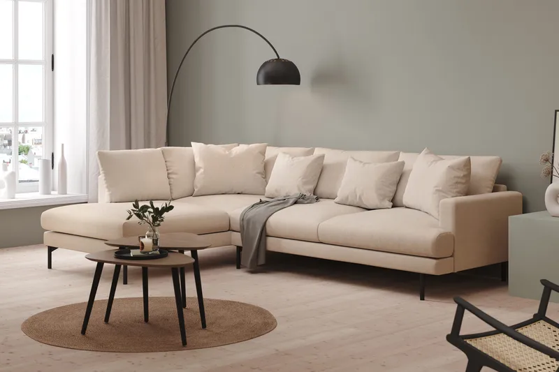 Menard 4-personers Venstrevendt Dyb L-formet Chaiselongsofa i Stof - Beige - Møbler - Sofaer - Sofa med chaiselong