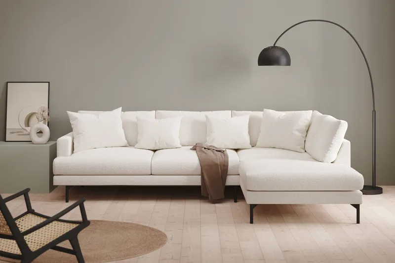 Menard 4-personers Højrevendt Dyb L-formet Chaiselongsofa i Bouclé - Hvid - Møbler - Sofaer - Sofa med chaiselong