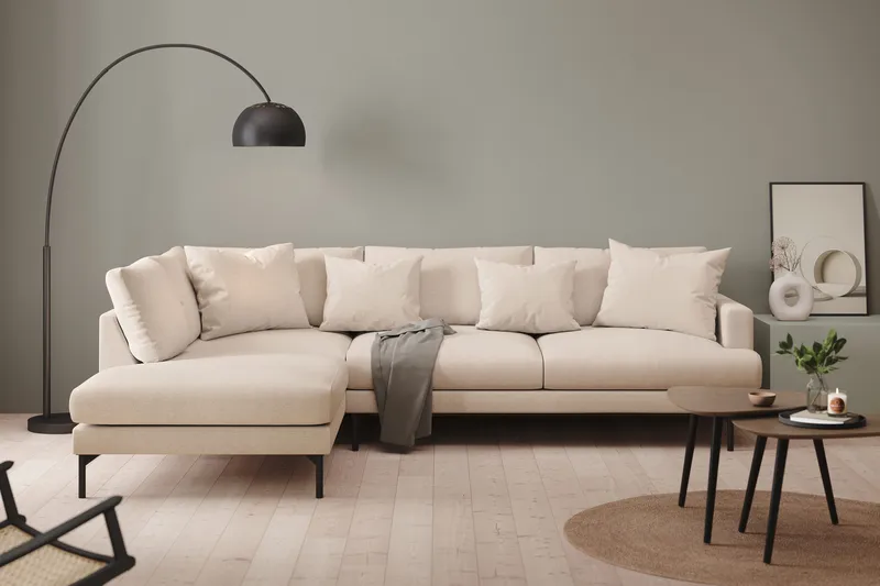 Menard 4-personers Venstrevendt Dyb L-formet Chaiselongsofa i Stof - Beige - Møbler - Sofaer - Sofa med chaiselong
