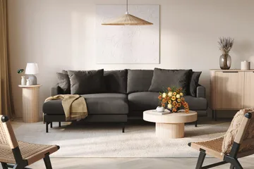 Menard 4-personers Venstrevendt L-formet Divansofa i Manchester - Mørkegrå - Møbler - Sofaer - Sofa med chaiselong - 4 personers sofa med chaiselong