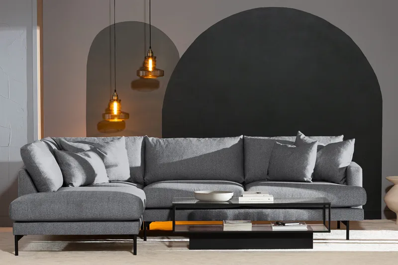 Menard 4-personers Venstrevendt Dyb L-formet Chaiselongsofa i Stof - Grå - Møbler - Sofaer - Sofa med chaiselong