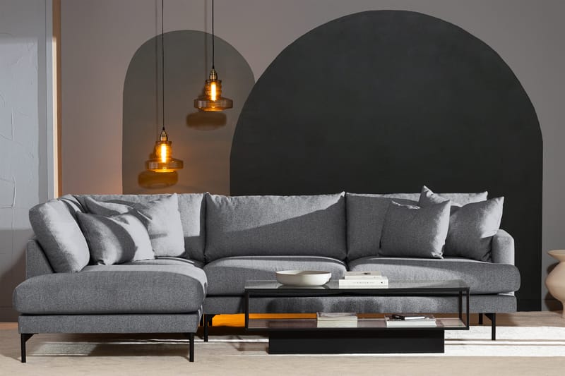 Menard 4-personers Venstrevendt Dyb L-formet Chaiselongsofa i Stof - Grå - Møbler - Sofaer - Sofa med chaiselong