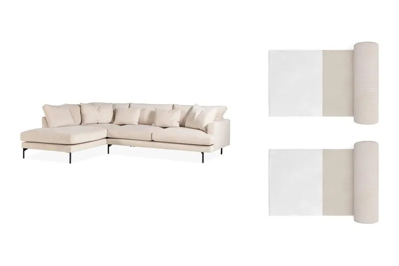 Menard 4-personers Venstrevendt L-formet Chaiselongsofa i Manchester med 2 Nakkepuder, Beige