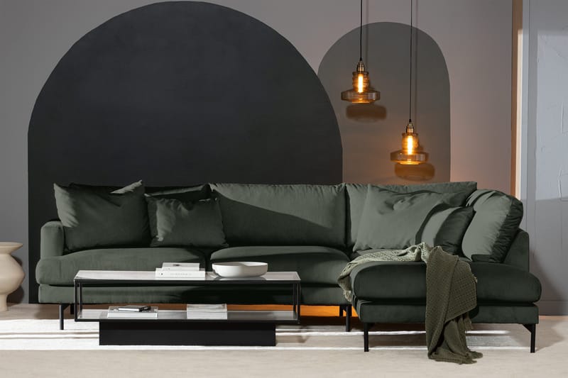 Menard 4-personers Højrevendt Dyb L-formet Chaiselongsofa i Manchester - Grøn - Møbler - Sofaer - Sofa med chaiselong