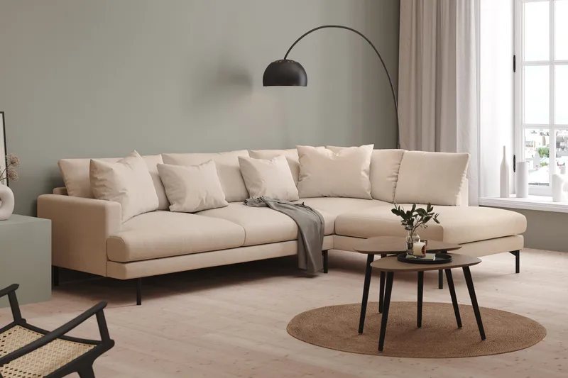 Menard 4-personers Højrevendt Dyb L-formet Chaiselongsofa i Stof - Beige - Møbler - Sofaer - Sofa med chaiselong