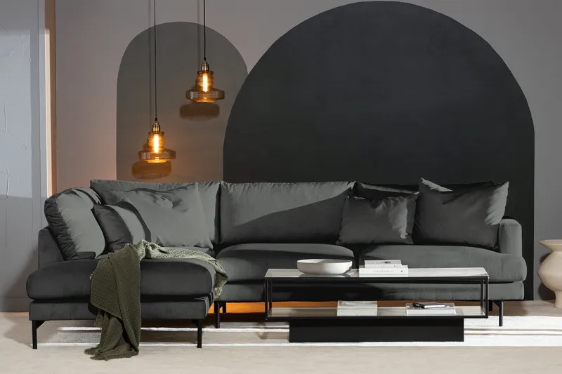 Menard 4-personers Venstrevendt Dyb L-formet Chaiselongsofa i Manchester - Grå - Møbler - Sofaer - Sofa med chaiselong