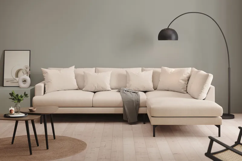Menard 4-personers Højrevendt Dyb L-formet Chaiselongsofa i Stof - Beige - Møbler - Sofaer - Sofa med chaiselong