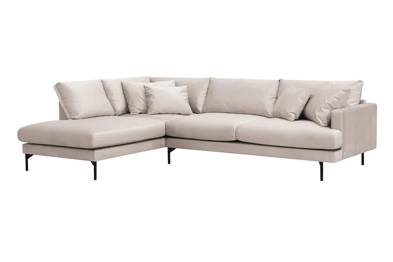Menard 4-personers Venstrevendt Dyb L-formet Chaiselongsofa i Fløjl - Beige - Møbler - Sofaer - Sofa med chaiselong