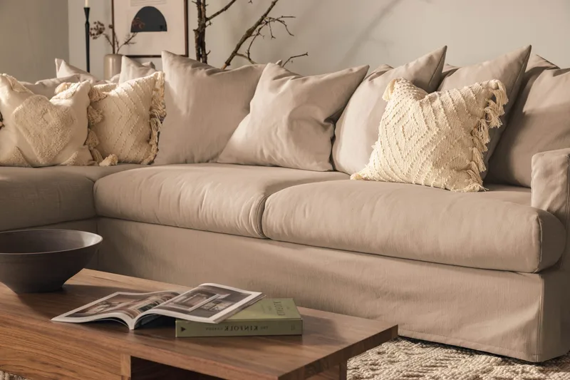 Menard 4-personers Venstrevendt Dyb L-formet Chaiselongsofa i Stof - Beige - Møbler - Sofaer - Sofa med chaiselong