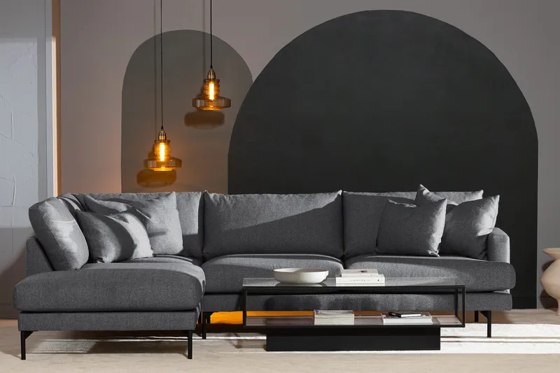 Menard 4-personers Venstrevendt Dyb L-formet Chaiselongsofa i Stof - Mørkegrå - Møbler - Sofaer - Sofa med chaiselong