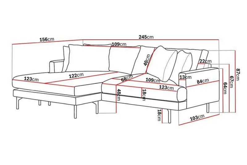 Menard 4-personers Venstrevendt L-formet Divansofa i Manchester - Mørkegrøn - Møbler - Sofaer - Sofa med chaiselong - 4 personers sofa med chaiselong