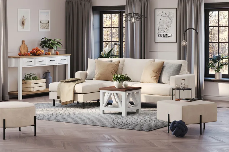 Menard Compact 3-personers Venstrevendt L-formet Divansofa i Manchester - Beige - Møbler - Sofaer - Sofa med chaiselong