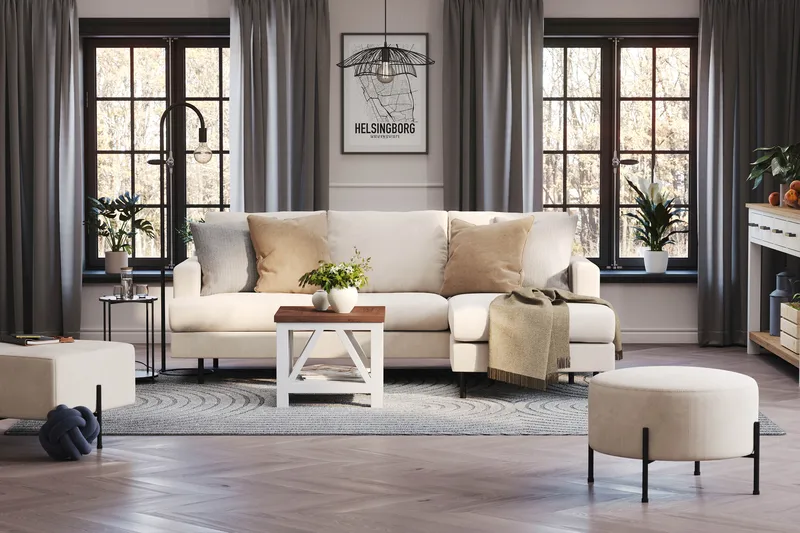Menard Compact 3-personers Højrevendt L-formet Divansofa i Manchester - Beige - Møbler - Sofaer - Sofa med chaiselong