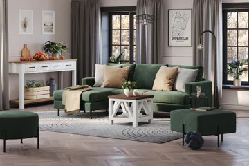 Menard Compact 3-personers Venstrevendt L-formet Divansofa i Manchester - Grøn - Møbler - Sofaer - Sofa med chaiselong