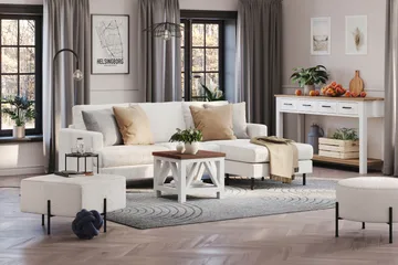 Menard Compact 3-personers Højrevendt L-formet Divansofa i Bouclé - Hvid - Møbler - Sofaer - Sofa med chaiselong