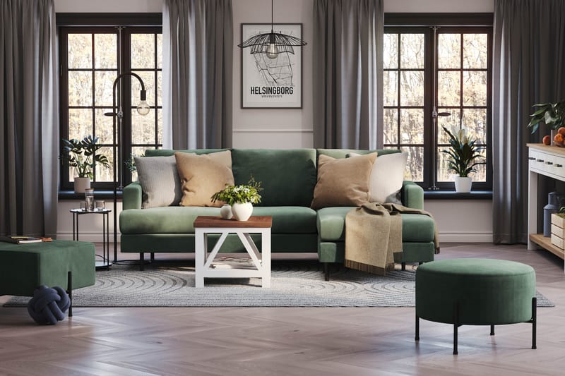 Menard Compact 3-personers Højrevendt L-formet Divansofa i Manchester - Grøn - Møbler - Sofaer - Sofa med chaiselong