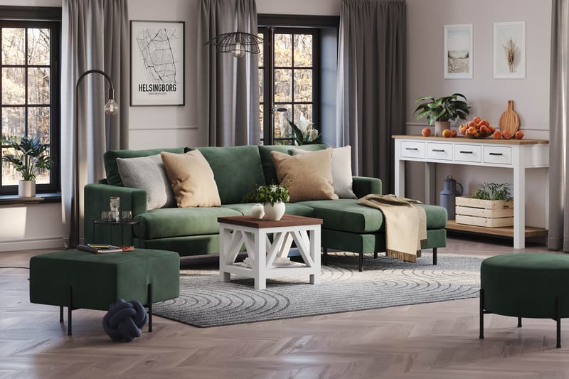 Menard Compact 3-personers Højrevendt L-formet Divansofa i Manchester - Grøn - Møbler - Sofaer - Sofa med chaiselong
