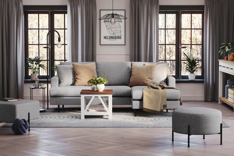Menard Compact 3-personers Højrevendt L-formet Divansofa i Stof - Grå - Møbler - Sofaer - Sofa med chaiselong