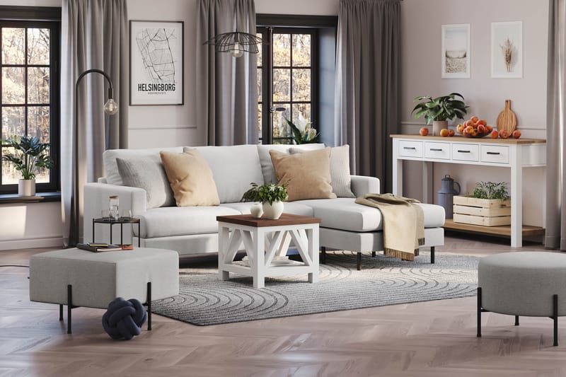Menard Compact 3-personers Højrevendt L-formet Divansofa i Stof - Lysegrå - Møbler - Sofaer - Sofa med chaiselong