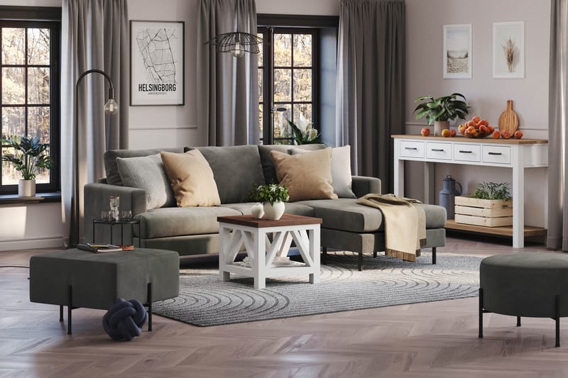Menard Compact 3-personers Højrevendt L-formet Divansofa i Manchester - Grå - Møbler - Sofaer - Sofa med chaiselong
