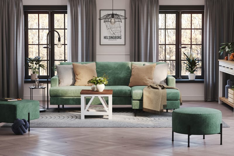 Menard Compact 3-personers Højrevendt L-formet Divansofa i Fløjl - Mørkegrøn - Møbler - Sofaer - Sofa med chaiselong