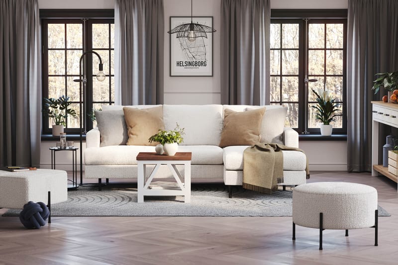 Menard Compact 3-personers Højrevendt L-formet Divansofa i Bouclé - Hvid - Møbler - Sofaer - Sofa med chaiselong
