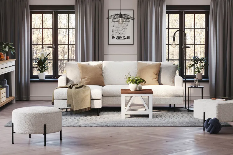 Menard Compact 3-personers Venstrevendt L-formet Divansofa i Bouclé - Hvid - Møbler - Sofaer - Sofa med chaiselong