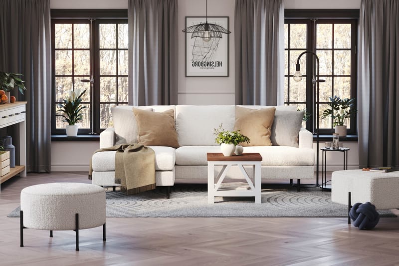 Menard Compact 3-personers Venstrevendt L-formet Divansofa i Bouclé - Hvid - Møbler - Sofaer - Sofa med chaiselong