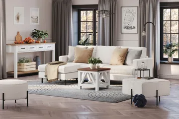 Menard Compact 3-personers Venstrevendt L-formet Divansofa i Bouclé - Hvid - Møbler - Sofaer - Sofa med chaiselong