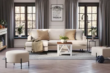 Menard Compact 3-personers Venstrevendt L-formet Divansofa i Stof - Beige - Møbler - Sofaer - Sofa med chaiselong