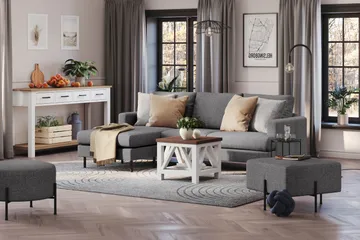 Menard Compact 3-personers Venstrevendt L-formet Divansofa i Stof - Mørkegrå - Møbler - Sofaer - Sofa med chaiselong