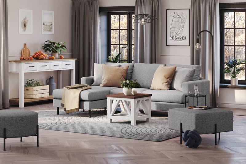 Menard Compact 3-personers Venstrevendt L-formet Divansofa i Stof - Grå - Møbler - Sofaer - Sofa med chaiselong