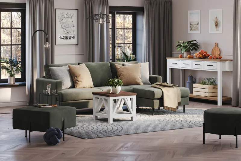Menard Compact 3-personers Højrevendt L-formet Divansofa i Manchester - Mørkegrøn - Møbler - Sofaer - Sofa med chaiselong