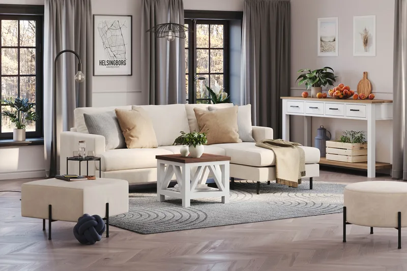 Menard Compact 3-personers Højrevendt L-formet Divansofa i Manchester - Beige - Møbler - Sofaer - Sofa med chaiselong
