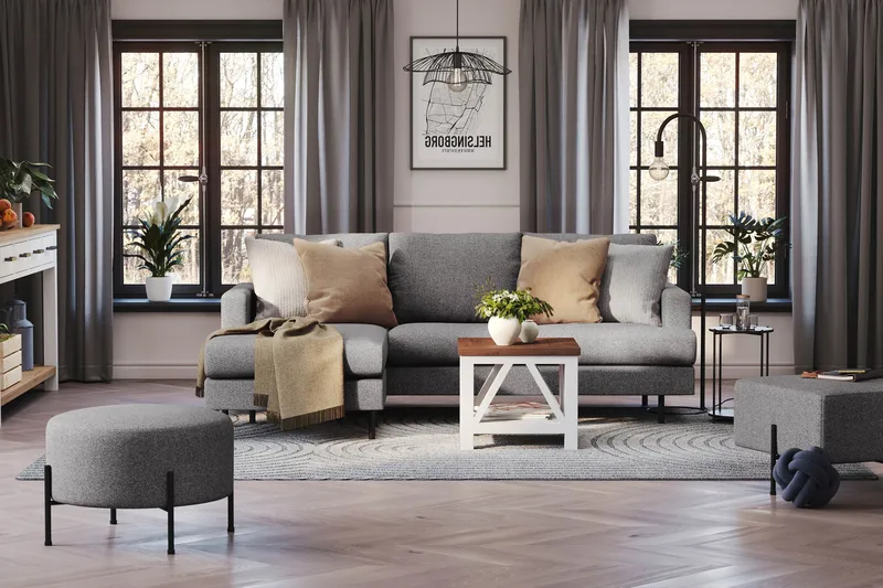 Menard Compact 3-personers Venstrevendt L-formet Divansofa i Stof - Mørkegrå - Møbler - Sofaer - Sofa med chaiselong