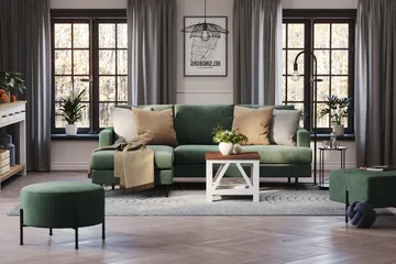 Menard Compact 3-personers Venstrevendt L-formet Divansofa i Manchester - Grøn - Møbler - Sofaer - Sofa med chaiselong