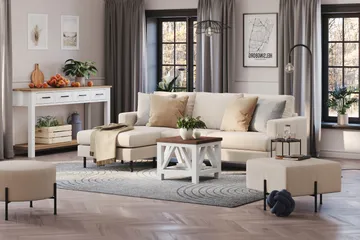 Menard Compact 3-personers Venstrevendt L-formet Divansofa i Stof - Beige - Møbler - Sofaer - Sofa med chaiselong