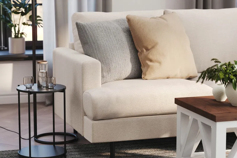 Menard Compact 3-personers Højrevendt L-formet Divansofa i Stof - Beige - Møbler - Sofaer - Sofa med chaiselong