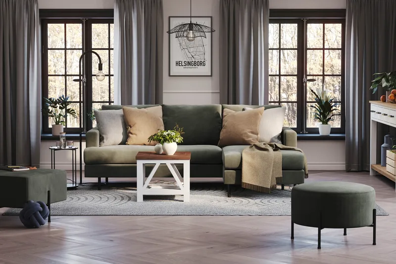 Menard Compact 3-personers Højrevendt L-formet Divansofa i Manchester - Mørkegrøn - Møbler - Sofaer - Sofa med chaiselong