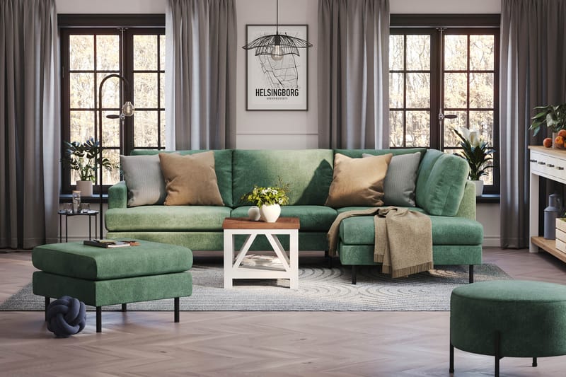 Menard Compact 4-personers Højrevendt L-formet Chaiselongsofa i Fløjl - Mørkegrøn - Møbler - Sofaer - Sofa med chaiselong
