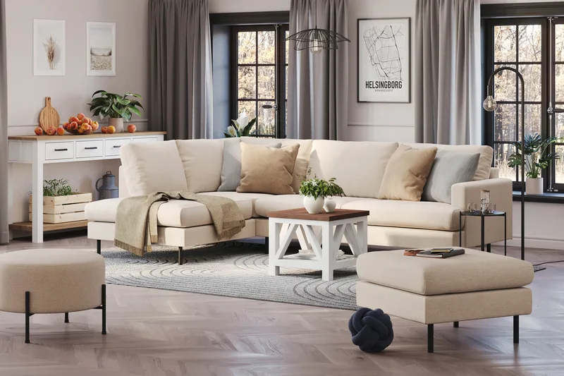 Menard Compact 4-personers Venstrevendt L-formet Chaiselongsofa i Stof - Beige - Møbler - Sofaer - Sofa med chaiselong