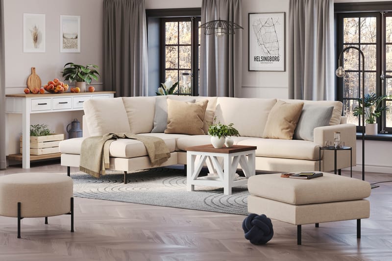 Menard Compact 4-personers Venstrevendt L-formet Chaiselongsofa i Stof - Beige - Møbler - Sofaer - Sofa med chaiselong